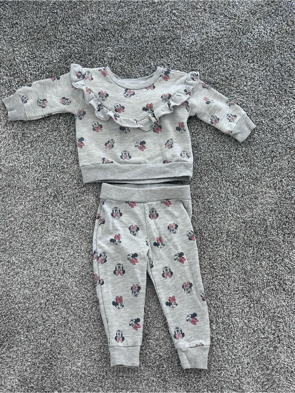 Disney Gray Minnie Mouse Pink Bow Sweatshirt Set